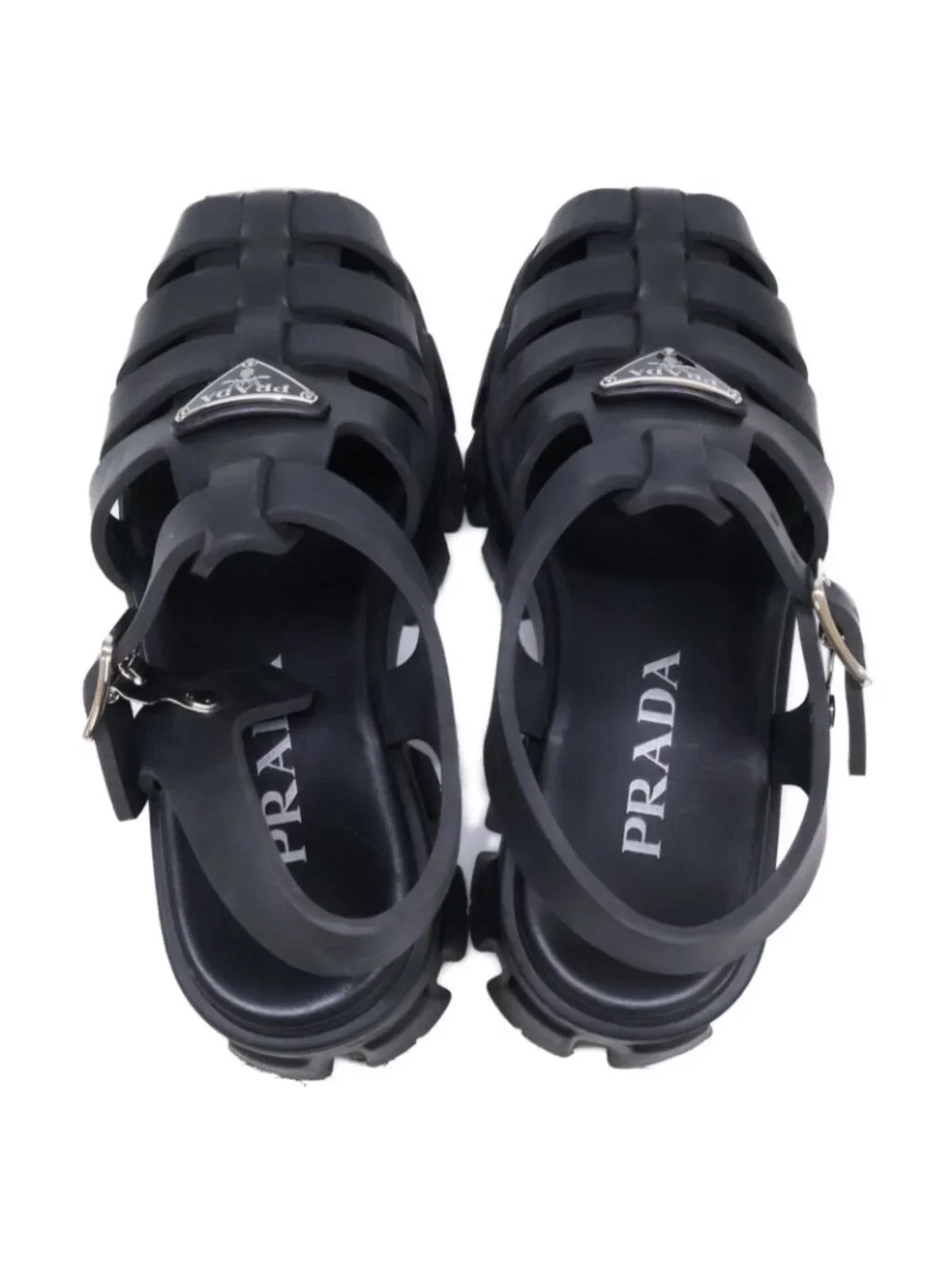 Prada Monolith Rubber Triangle Plate Sandals